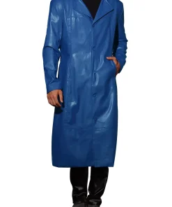 mens-blue-faux-leather-long-trench-coat