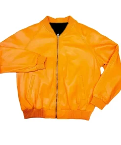 mens-bomber-orange-faux-leather-jacket