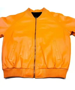 mens-bomber-orange-faux-leather-jacket