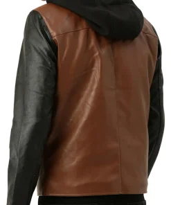 mens-brown-and-black-faux-leather-hooded-biker-jacket