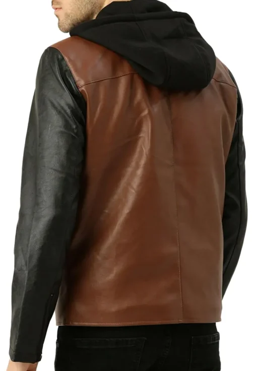 mens-brown-and-black-faux-leather-hooded-biker-jacket