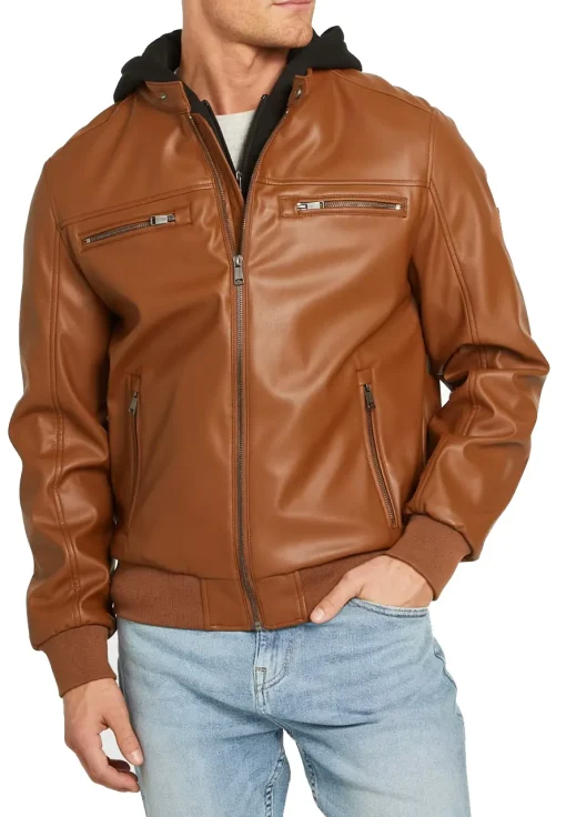 mens-brown-bomber-faux-leather-jacket-with-removable-hood