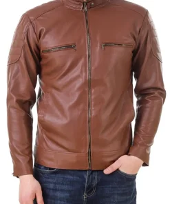 mens-brown-faux-leather-band-collar-biker-jacket