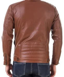 mens-brown-faux-leather-band-collar-biker-jacket