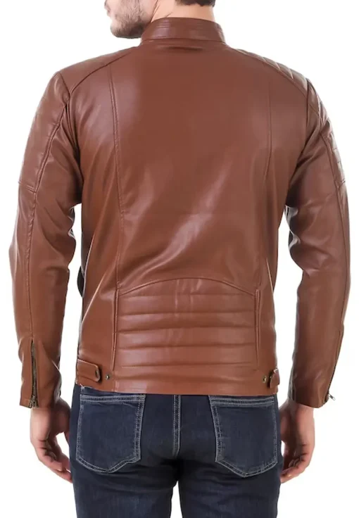 mens-brown-faux-leather-band-collar-biker-jacket