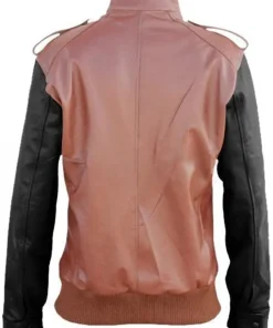 mens-brown-faux-leather-bomber-jacket-with-black-sleeves