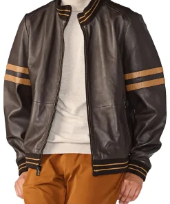 mens-brown-faux-leather-bomber-jacket-with-stripe