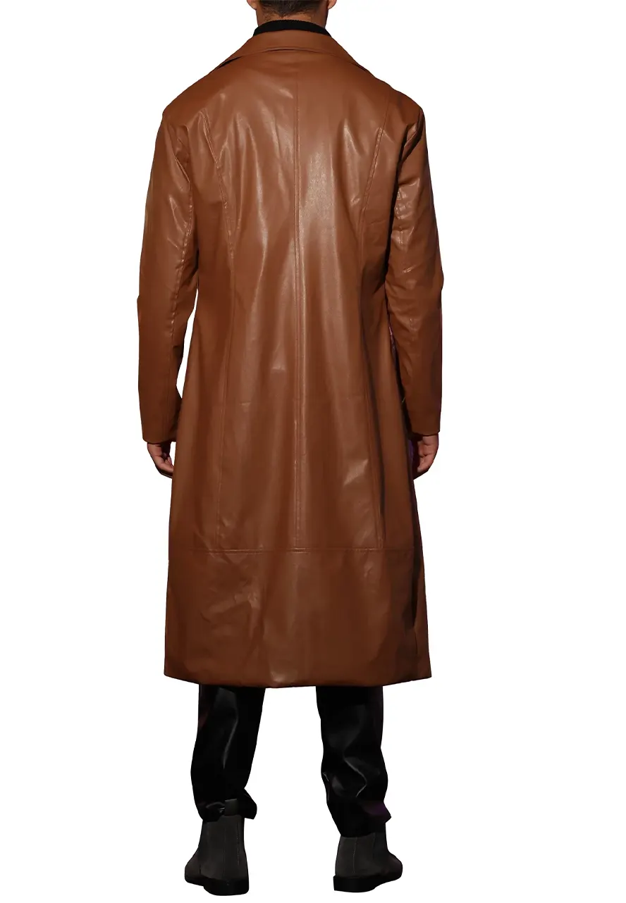 Men’s Brown Faux Leather Long Trench Coat 2 mens-brown-faux-leather-long-trench-coat