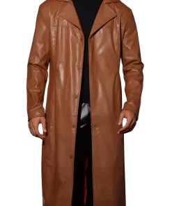 Men’s Brown Faux Leather Long Trench Coat 6 mens-brown-faux-leather-long-trench-coat