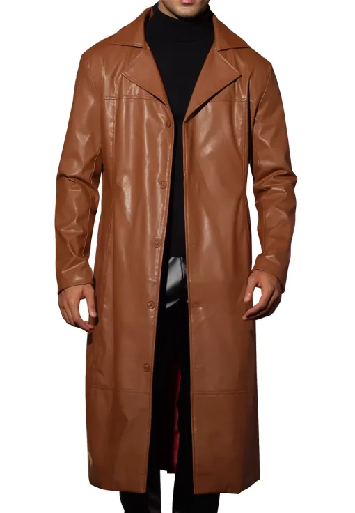 mens-brown-faux-leather-long-trench-coat