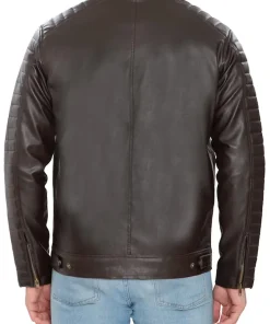 mens-brown-faux-leather-pattern-sleeve-jacket