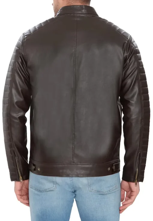 mens-brown-faux-leather-pattern-sleeve-jacket