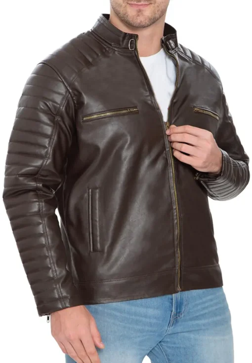 mens-brown-faux-leather-pattern-sleeve-jacket