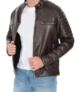 mens-brown-faux-leather-pattern-sleeve-jacket
