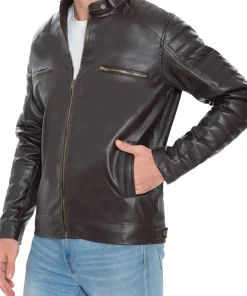 mens-brown-faux-leather-pattern-sleeve-jacket