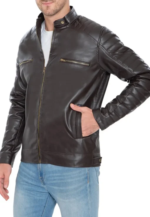 mens-brown-faux-leather-pattern-sleeve-jacket