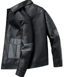 mens-button-up-black-faux-leather-jacket