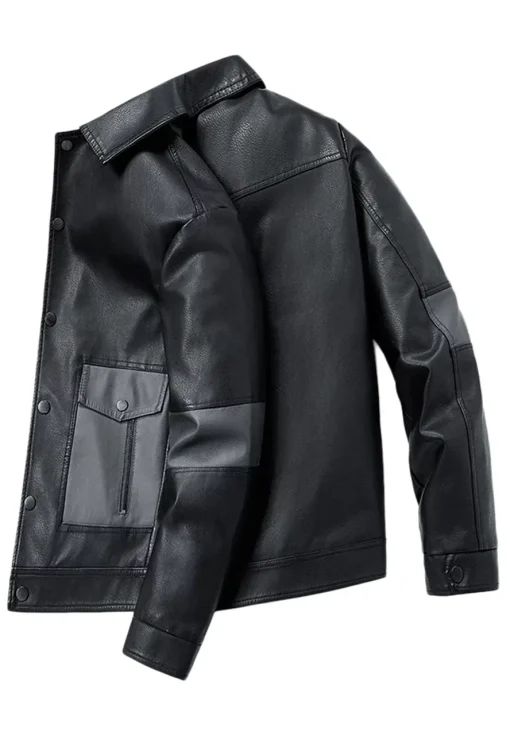 mens-button-up-black-faux-leather-jacket
