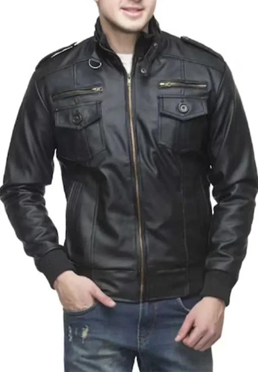 mens-classy-retro-black-faux-leather-bomber-jacket