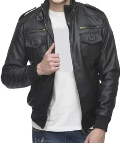 mens-classy-retro-black-faux-leather-bomber-jacket