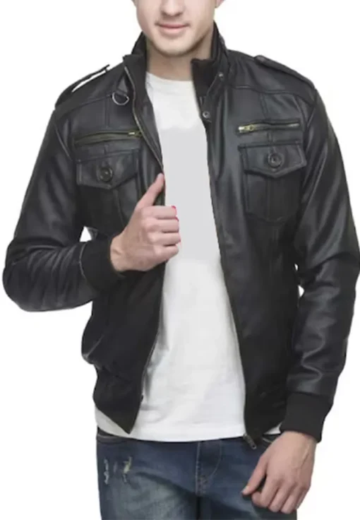 mens-classy-retro-black-faux-leather-bomber-jacket