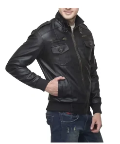 mens-classy-retro-black-faux-leather-bomber-jacket
