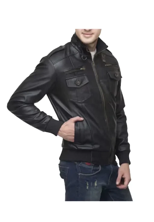 mens-classy-retro-black-faux-leather-bomber-jacket