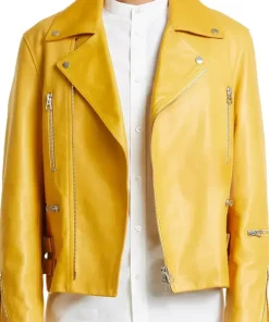mens-notched-collar-yellow-faux-leather-biker-jacket