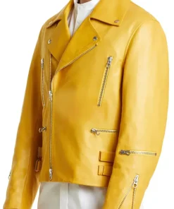 mens-notched-collar-yellow-faux-leather-biker-jacket