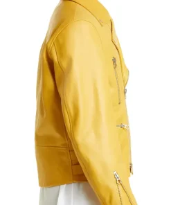 mens-notched-collar-yellow-faux-leather-biker-jacket