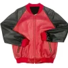 mens-red-faux-leather-bomber-jacket-with-black-sleeves