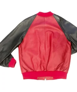 mens-red-faux-leather-bomber-jacket-with-black-sleeves