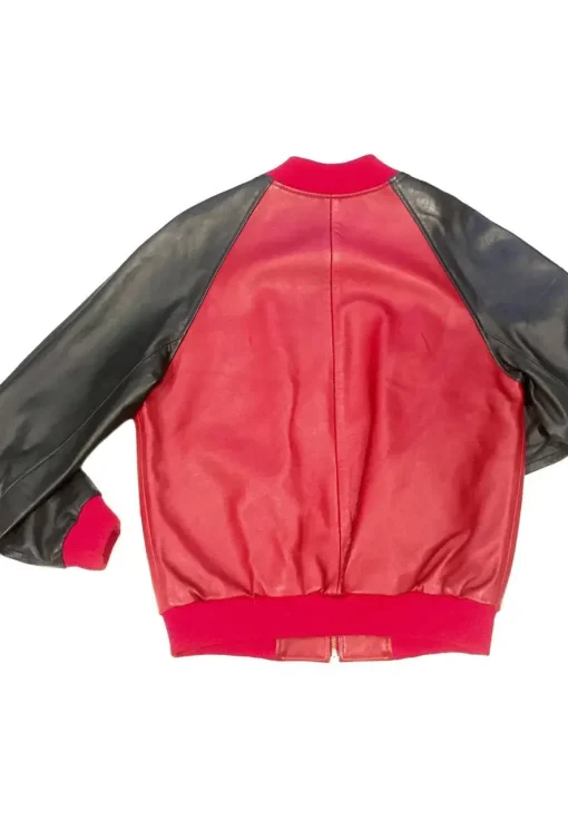 mens-red-faux-leather-bomber-jacket-with-black-sleeves