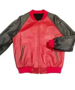 mens-red-faux-leather-bomber-jacket-with-black-sleeves