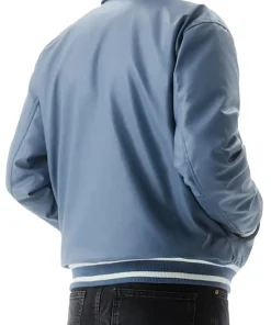 mens-shirt-collar-blue-bomber-faux-leather-jacket