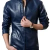 mens-slim-fit-blue-faux-leather-jacket