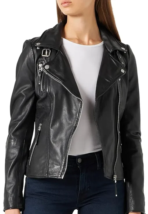 womens-biker-lapel-collar-black-faux-leather-jacket