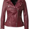 womens-biker-lapel-collar-burgundy-faux-leather-jacket