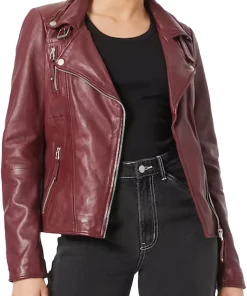 womens-biker-lapel-collar-burgundy-faux-leather-jacket