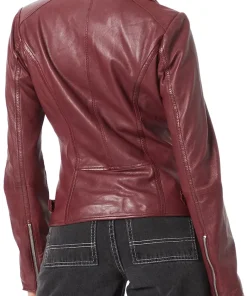 womens-biker-lapel-collar-burgundy-faux-leather-jacket