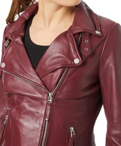 womens-biker-lapel-collar-burgundy-faux-leather-jacket