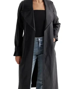 womens-black-faux-leather-belted-trench-coat