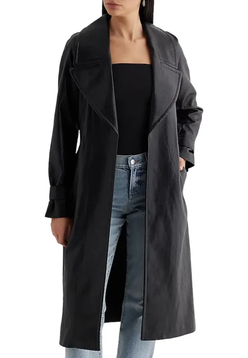 womens-black-faux-leather-belted-trench-coat
