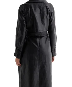 womens-black-faux-leather-belted-trench-coat