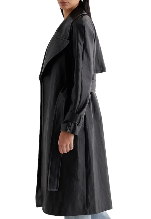 womens-black-faux-leather-belted-trench-coat