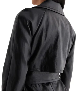 womens-black-faux-leather-belted-trench-coat
