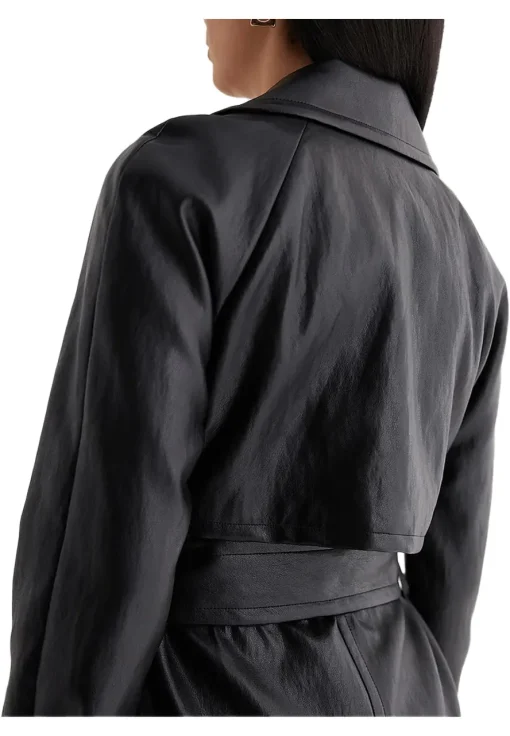 womens-black-faux-leather-belted-trench-coat