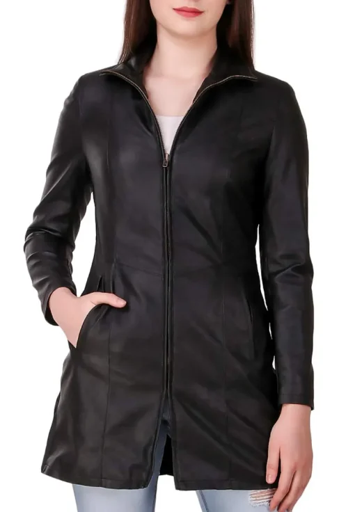 womens-black-faux-leather-long-jacket