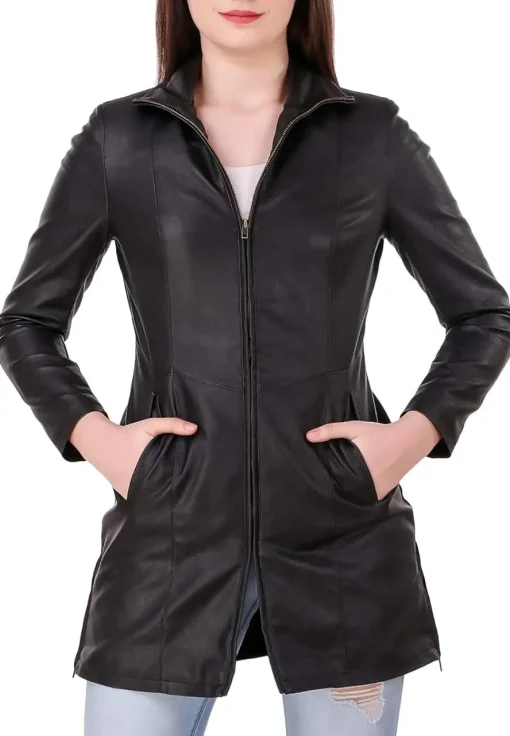 womens-black-faux-leather-long-jacket