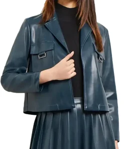 womens-blue-faux-leather-crop-blazer
